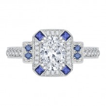 Shah Luxury 14K White Gold Oval Diamond and Sapphire Engagement Ring (Semi-Mount)