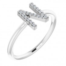 14K White .08 CTW Diamond Initial N Ring