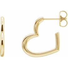 14K Yellow Heart Hoop Earrings