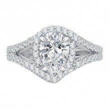 Shah Luxury Pear Diamond Halo Engagement Ring In 14K White Gold with Split Shank (Semi-Mount)