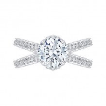 Shah Luxury 14K White Gold Round Diamond Engagement Ring with Crossover Shank (Semi-Mount)
