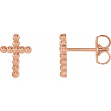 14K Rose Beaded Cross Earrings