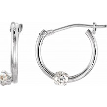 14K White 2.5 mm Round Cubic Zirconia Youth Hinged Hoop Earrings