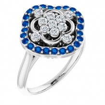 14K White Blue Sapphire & 1/3 CTW Diamond Ring