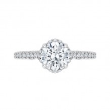 Shah Luxury 14K White Gold Round Diamond Floral Engagement Ring with Euro Shank (Semi-Mount)