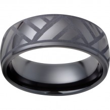 Black Diamond Ceramic Domed Band with Volleyball Laser Engraving