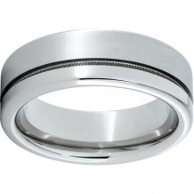 Serinium Pipe Cut Band with 1mm Off-Center Milgrain Groove, and Laser Satin Finish on Wide Edge