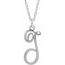 14K White Script Initial T 16-18 Necklace