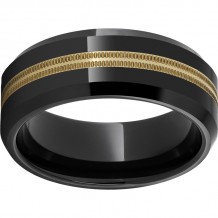 Black Diamond Ceramic Beveled Edge Band with One 2mm 18K Yellow Gold Milgrain Inlay