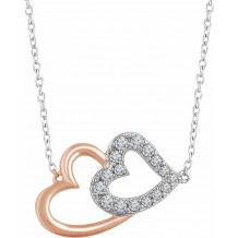 14K White & Rose 1/5 CTW Diamond Double Heart 16-18 Necklace