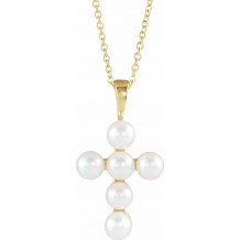 14K Yellow Freshwater Cultured Pearl Cross 16-18 Necklace