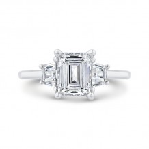 Shah Luxury 14K White Gold Three Stone Engagement Ring Center Emerald with Trapezoid sides Diamond