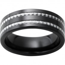 Black Diamond Ceramic Band with Two 1mm Carbon Fiber inlays and Satin Finish
