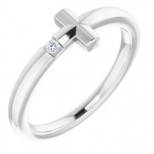 14K White Youth Diamond Sideways Cross Ring