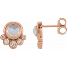 14K Rose Moonstone & 1/8 CTW Diamond Earrings