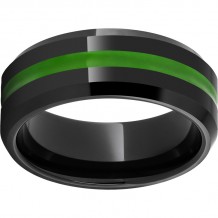 Black Diamond Ceramic Beveled Edge Band with Green Enamel Inlay