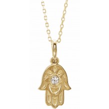 14K Yellow .03 CTW Diamond Hamsa 16-18 Necklace