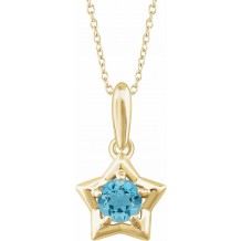 14K Yellow 3 mm Round March Youth Star Birthstone 15 Necklace