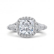 Shah Luxury 14K White Gold Cushion Diamond Halo Engagement Ring with Split Shank (Semi-Mount)