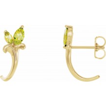 14K Yellow Peridot Floral-Inspired J-Hoop Earrings