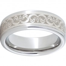 Serinium Pipe Cut Band with a 5mm Sterling Silver Inlay and Fleur De Lis Laser Engraving