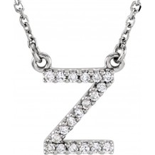 14K White Initial Z .08 CTW Diamond 16 Necklace