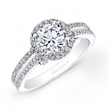 18k White Gold Split Shank Halo White Diamond Engagement Ring