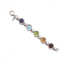 Carla Multi Colored Stone White Sterling Silver  Bracelet