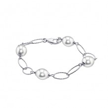 Imperial Pearl Sterling Silver Freshwater Pearl Oval Station Bracelet