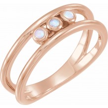 14K Rose Opal Three-Stone Bezel-Set Ring
