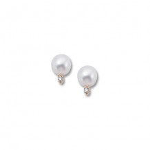 14K Yellow Gold 6mm Pearl With 0.01ct Diamond Earrings
