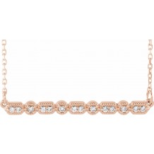 14K Rose 1/10 CTW Diamond Milgrain Bar 16-18 Necklace