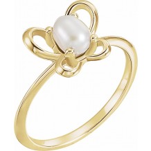 14K Yellow 4x3 mm Pearl June Youth Butterfly Birthstone Ring
