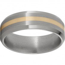 Titanium Beveled Edge Band with a 2mm 14K Yellow Gold Inlay and Satin Finish