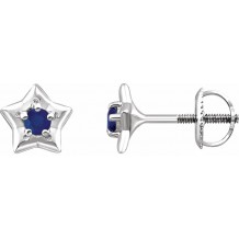 14K White 3 mm Round September Youth Star Birthstone Earrings