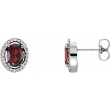 14K White Mozambique Garnet & 1/8 CTW Diamond Earrings