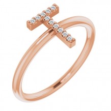 14K Rose .04 CTW Diamond Initial T Ring