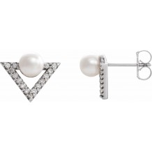 14K White Freshwater Cultured Pearl & 1/5 CTW Diamond Earrings
