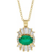 14K Yellow Emerald & 1/4 CTW Diamond 16-18 Necklace