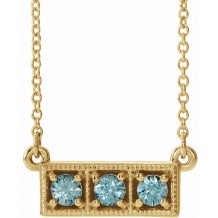 14K Yellow Blue Zircon Three-Stone Granulated Bar 16-18 Necklace