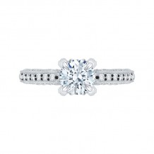 Shah Luxury 14K White Gold with Black Rhodium Tips Round Diamond Engagement Ring (Semi-Mount)