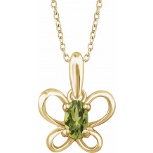 14K Yellow 4x3 mm Oval August Youth Butterfly Birthstone 15 Necklace
