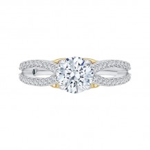 Shah Luxury 14K Tow-Tone Gold Round Diamond Engagement Ring with Split Shank (Semi-Mount)