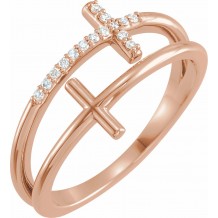 14K Rose .06 CTW Diamond Sideways Cross Ring