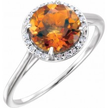 14K White Citrine & .05CTW Diamond Ring