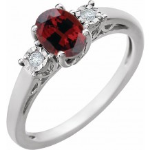 14K White Mozambique Garnet and .04CTW Diamond Ring