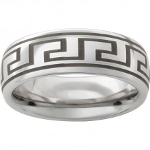 Serinium Domed Band with Greek Laser Engraving
