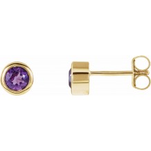 14K Yellow 4 mm Round Genuine Amethyst Birthstone Earrings