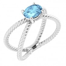 14K White Aquamarine Rope Ring