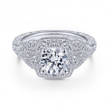 Gabriel & Co. 14k White Gold Victorian Halo Engagement Ring